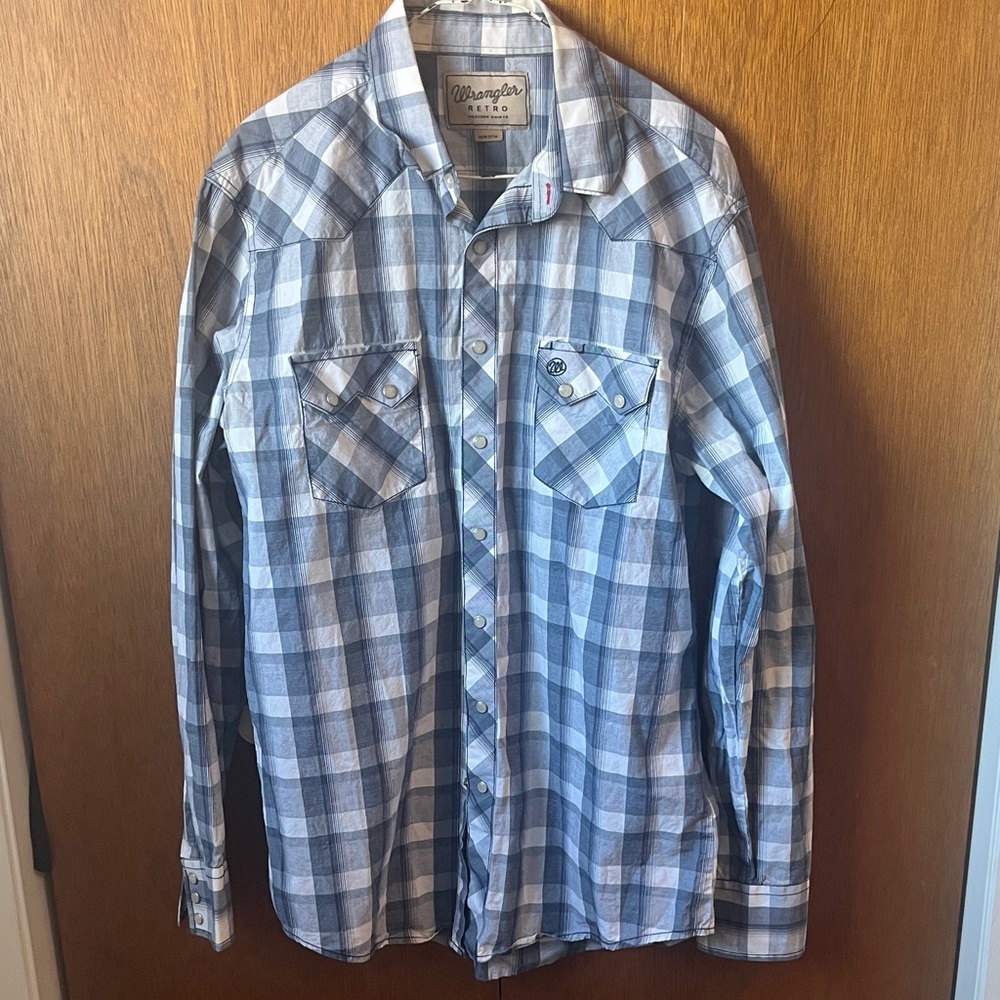 Wrangler Light Blue Checkered Men's Shirt